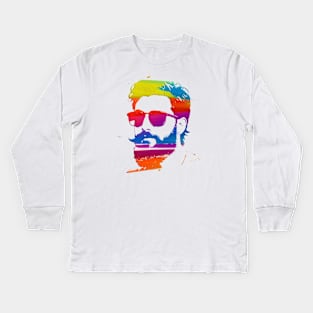 Rainbow paint splat bearded guy Kids Long Sleeve T-Shirt